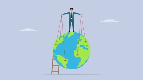 Save the Earth. businessman use Puppet String to control the world cartoon .. Stock Footage 282190535