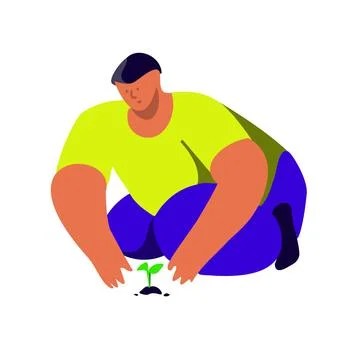 Save Earth concept with Man holding sprout in hands. Float vector illustratio Stock Illustration