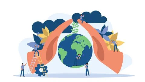 Save earth day vector concept illustration flat design. Modern people prote.. Stock Illustration