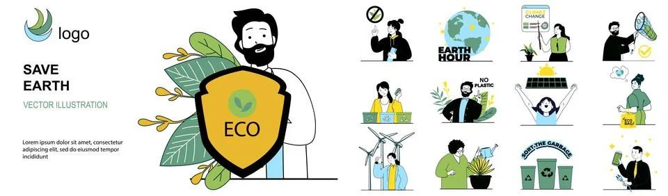 Save Earth Flat Illustrations Stock Illustration