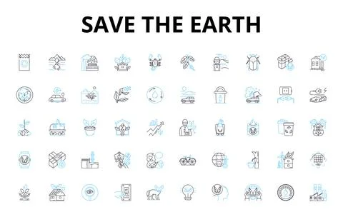 Save the earth linear icons set. Sustainability, Conservation, Recycling, Green Stock Illustration