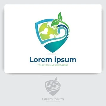 Save earth logo design template. protect earth and sea logo vector Illustrazione stock