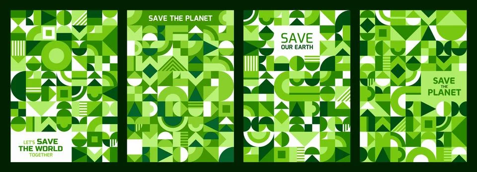 Save the Earth posters with geometric pattern Illustrazione stock