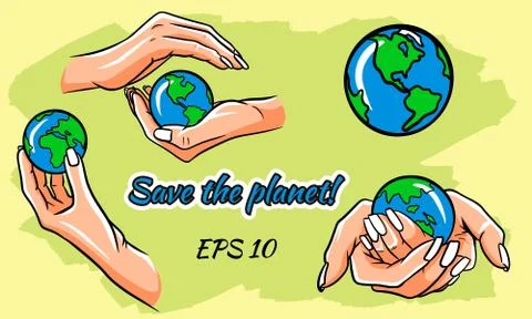 Save the earth, protect our planet, eco ecology. Stock Illustration