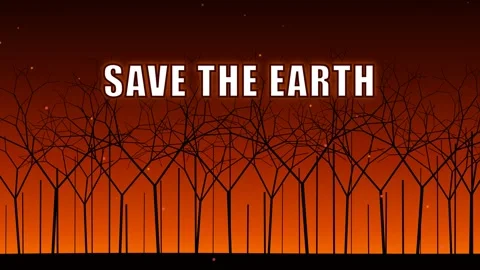 Save the earth text over silhouette of a burning forest. 4K Stock-Footage 341694080