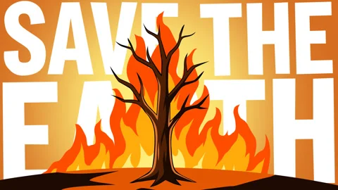 Save the Earth Wildfire Awareness Background with Burning Tree and Fire Flam Stock Footage 339652335