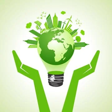 Save eco earth with bulb Stock Illustration