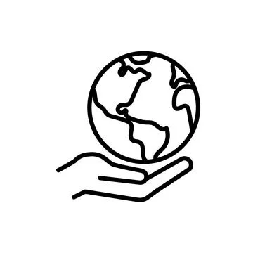 Save ecology icon. Flat earth protect pictogram for web. Line stroke. Simple  Stock Illustration