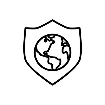 Save ecology icon. Flat earth protect pictogram for web. Line stroke. Simple  Stock Illustration