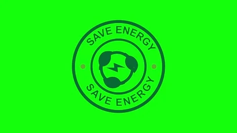 Save energy eco stamp with leaf symbol on green screen Stock Footage 328307471
