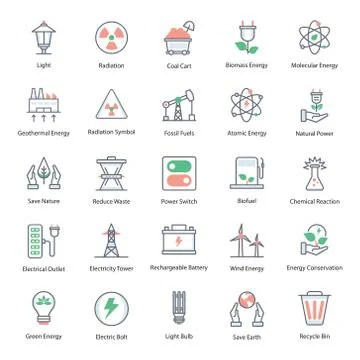 Save Energy Flat Icons Pack Stock Illustration