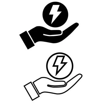 Save energy icon. Hand holding thunderbolt flash sign. Energy care symbol. Stock Illustration