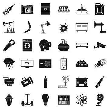 Save energy icons set, simple style Illustrazione stock