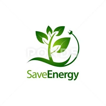 Save energy stem leaves with electric plug icon logo concept design template Stock Illustration