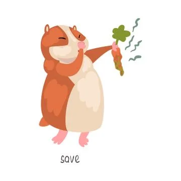 Save English Language Preposition and Cute Hamster Character, Educational Visual Stockillustratie