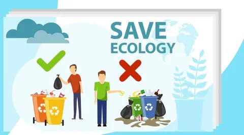 Save the environment. The correct and incorrect throwing of garbage イラスト素材