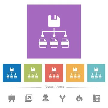 Save file as multiple format flat white icons in square backgrounds Illustrazione stock