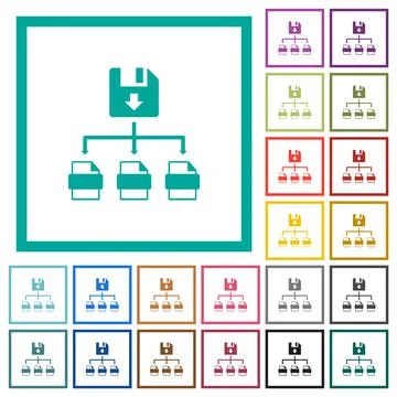 Save file as multiple format flat color icons with quadrant frames Illustrazione stock