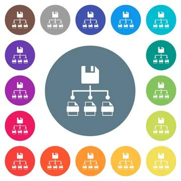 Save file as multiple format flat white icons on round color backgrounds Illustrazione stock