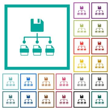 Save file as multiple format flat color icons with quadrant frames Illustrazione stock