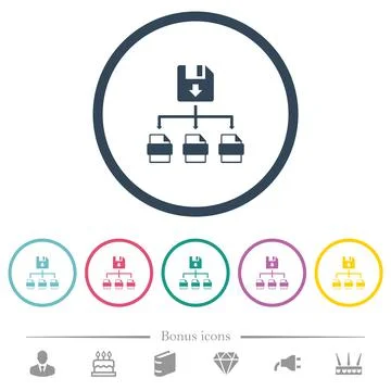Save file as multiple format flat color icons in round outlines Illustrazione stock