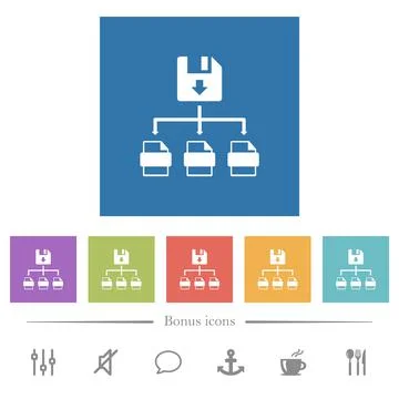 Save file as multiple format flat white icons in square backgrounds Illustrazione stock