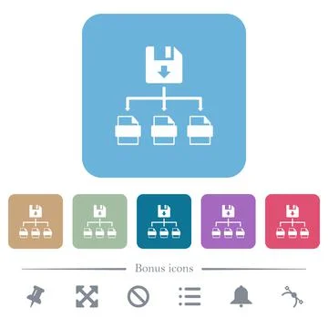 Save file as multiple format flat icons on color rounded square backgrounds Illustrazione stock