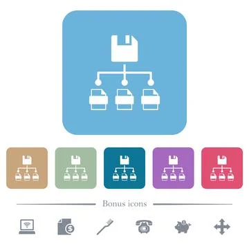 Save file as multiple format flat icons on color rounded square backgrounds Illustrazione stock