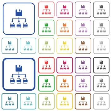 Save file as multiple format outlined flat color icons Illustrazione stock