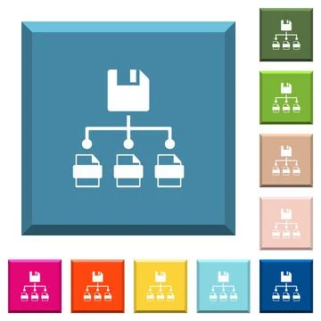 Save file as multiple format white icons on edged square buttons Illustrazione stock