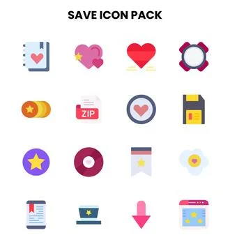 Save Flat Design Icons Pack Illustrazione stock