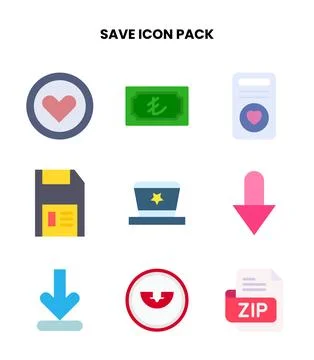 Save Flat Design Icons Pack Stock Illustration