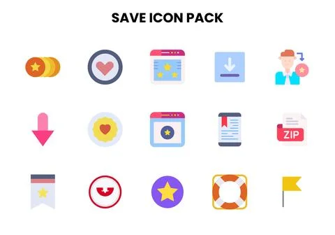 Save Flat Scalable Icons Pack Illustrazione stock