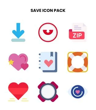 Save Flat Vector Icons Pack Stock Illustration