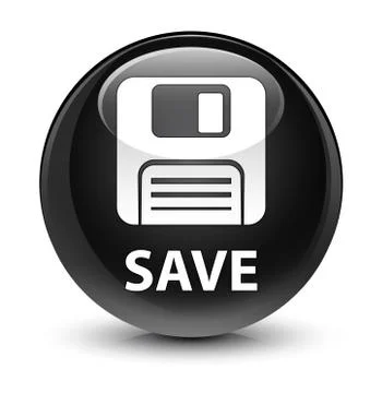 Save (floppy disk icon) glassy black round button Stock Illustration
