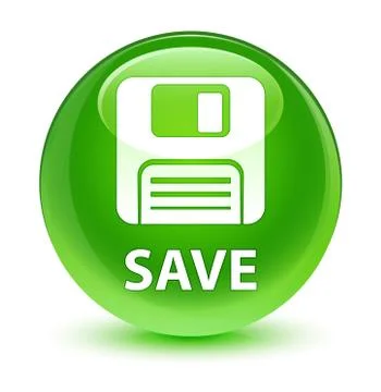 Save (floppy disk icon) glassy green round button Stock Illustration