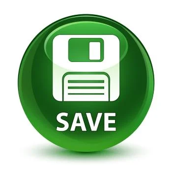 Save (floppy disk icon) glassy soft green round button Stock Illustration