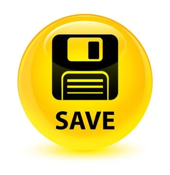 Save (floppy disk icon) glassy yellow round button Stock Illustration