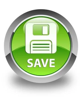 Save (floppy disk icon) glossy green round button Stock Illustration