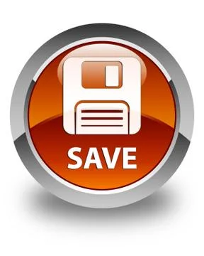 Save (floppy disk icon) glossy brown round button Stock Illustration