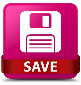 Save (floppy disk icon) pink square button red ribbon in middle Stock Illustration