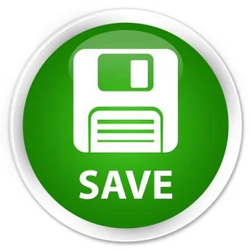 Save (floppy disk icon) premium green round button Stock Illustration