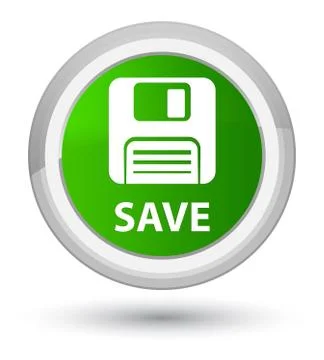 Save (floppy disk icon) prime green round button Stock Illustration