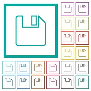 Save to floppy outline flat color icons with quadrant frames Stock Illustration