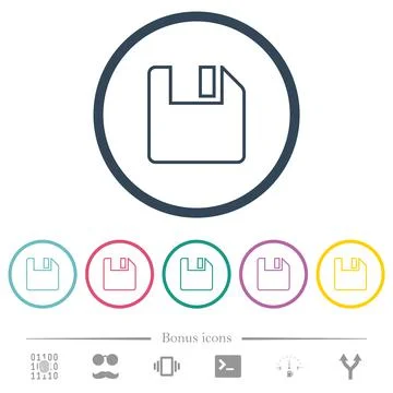 Save to floppy outline flat color icons in round outlines Stock Illustration