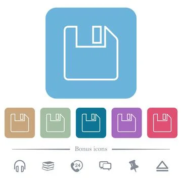 Save to floppy outline flat icons on color rounded square backgrounds Illustrazione stock