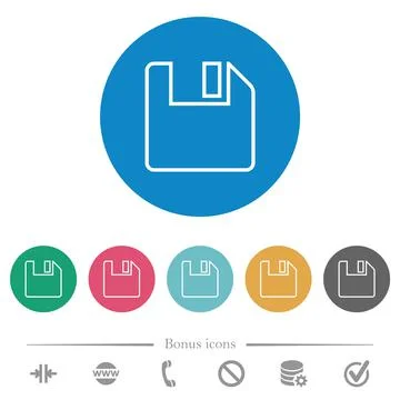 Save to floppy outline flat round icons Illustrazione stock