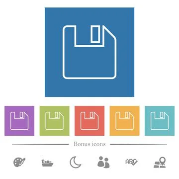 Save to floppy outline flat white icons in square backgrounds 스톡 일러스트