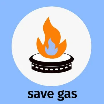 Save gas, icon. Vector, gas burner, natural resource. Emblem with appeal Ilustração Stock