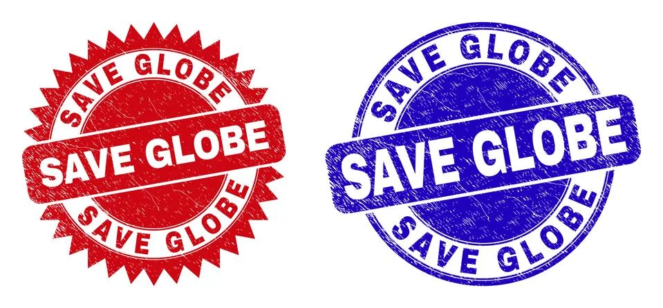 SAVE GLOBE Round and Rosette Stamps with Scratched Texture Illustrazione stock